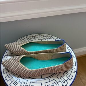 Rothy's Houndstooth Flats - beige with teal blue and purple sparkle